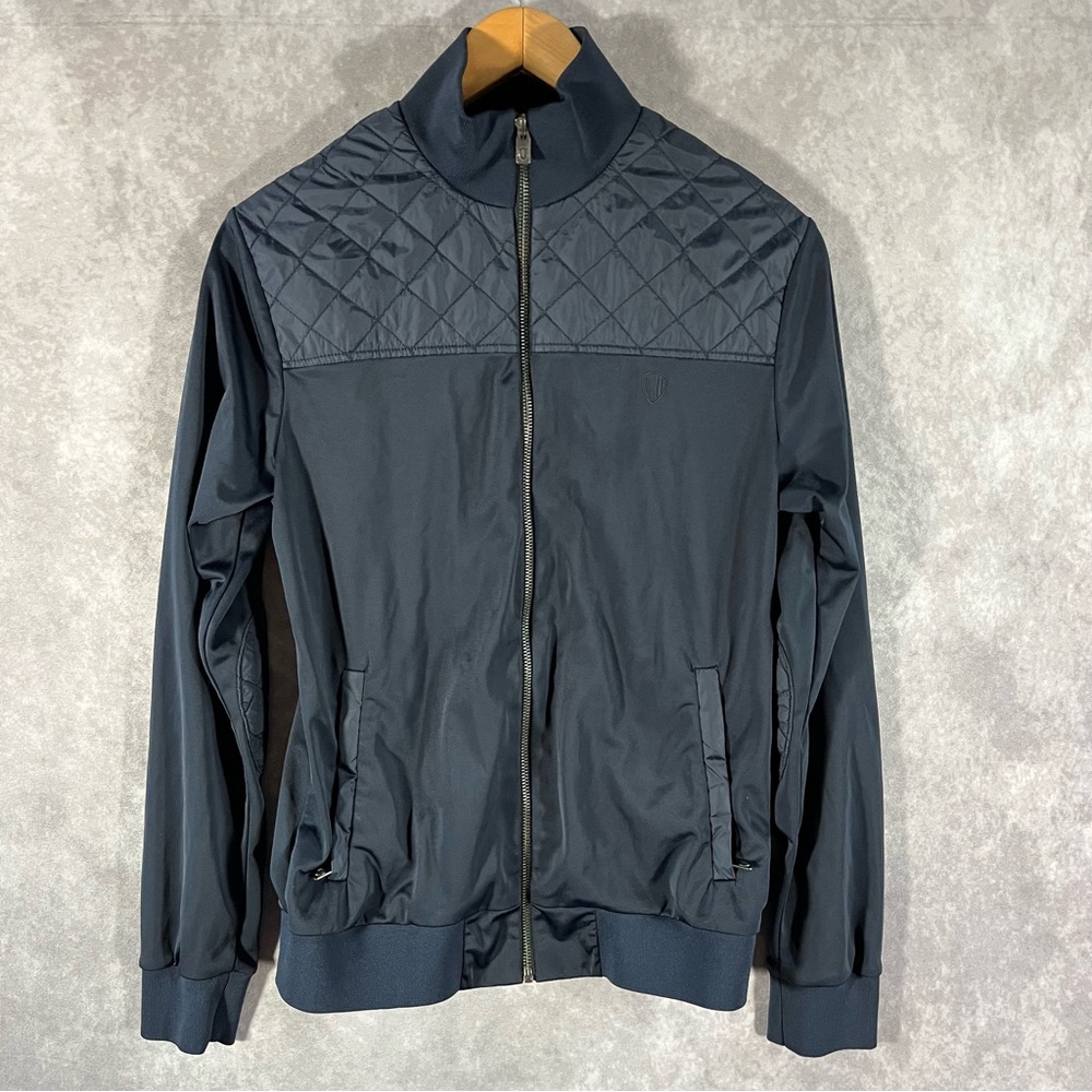 Ben Sherman Jacket Mens Small Navy Blue Lined Zip Up Bomber Quilted Top & Elbows